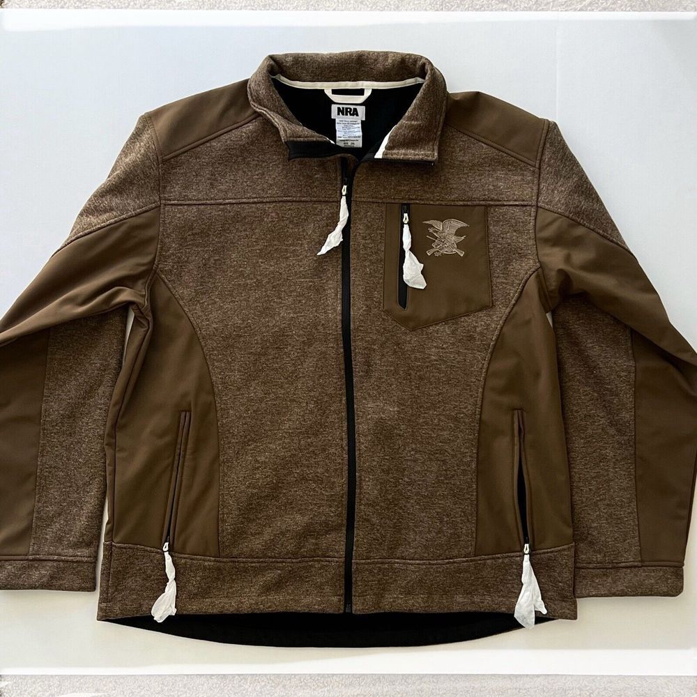 New NRA Brown Dakota Ridge Performance Zip Up Soft Shell Eagle Jacket Size 2XL‎